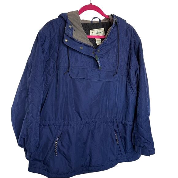 LL Bean Women’s Navy Blue Pullover Jacket Coat Hood Size XL P synthetic Down VTG - Picture 1 of 16